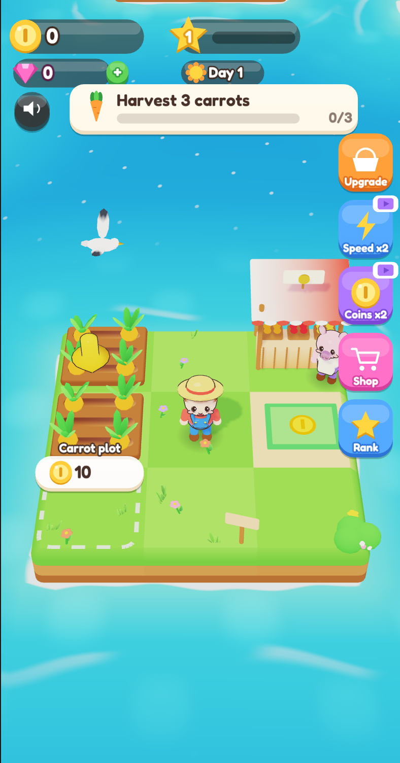 The starting island with two carrot patches