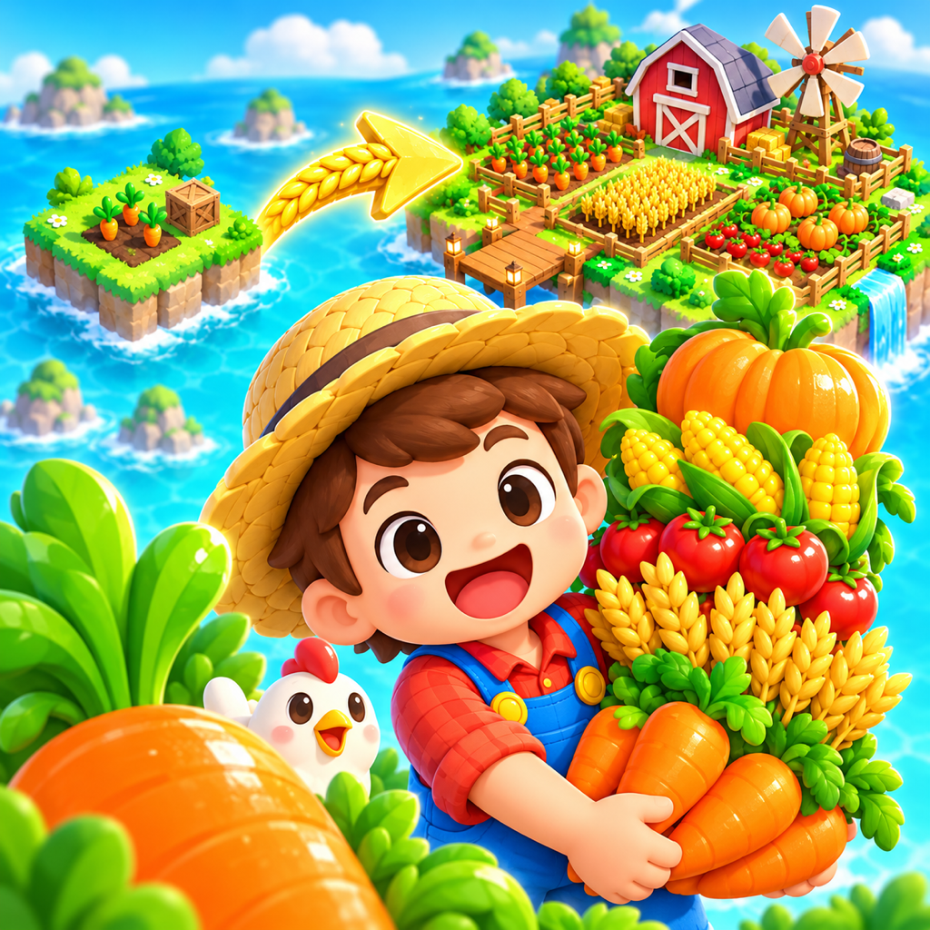 Build a Farm farmer holding a stack of crops