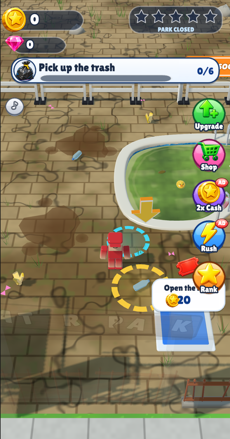 Actual gameplay: cleaning the starting abandoned park