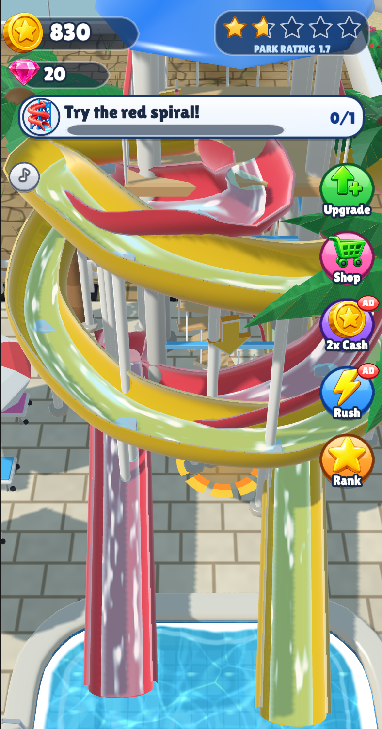 Actual gameplay: unlocked red and yellow spiral slides
