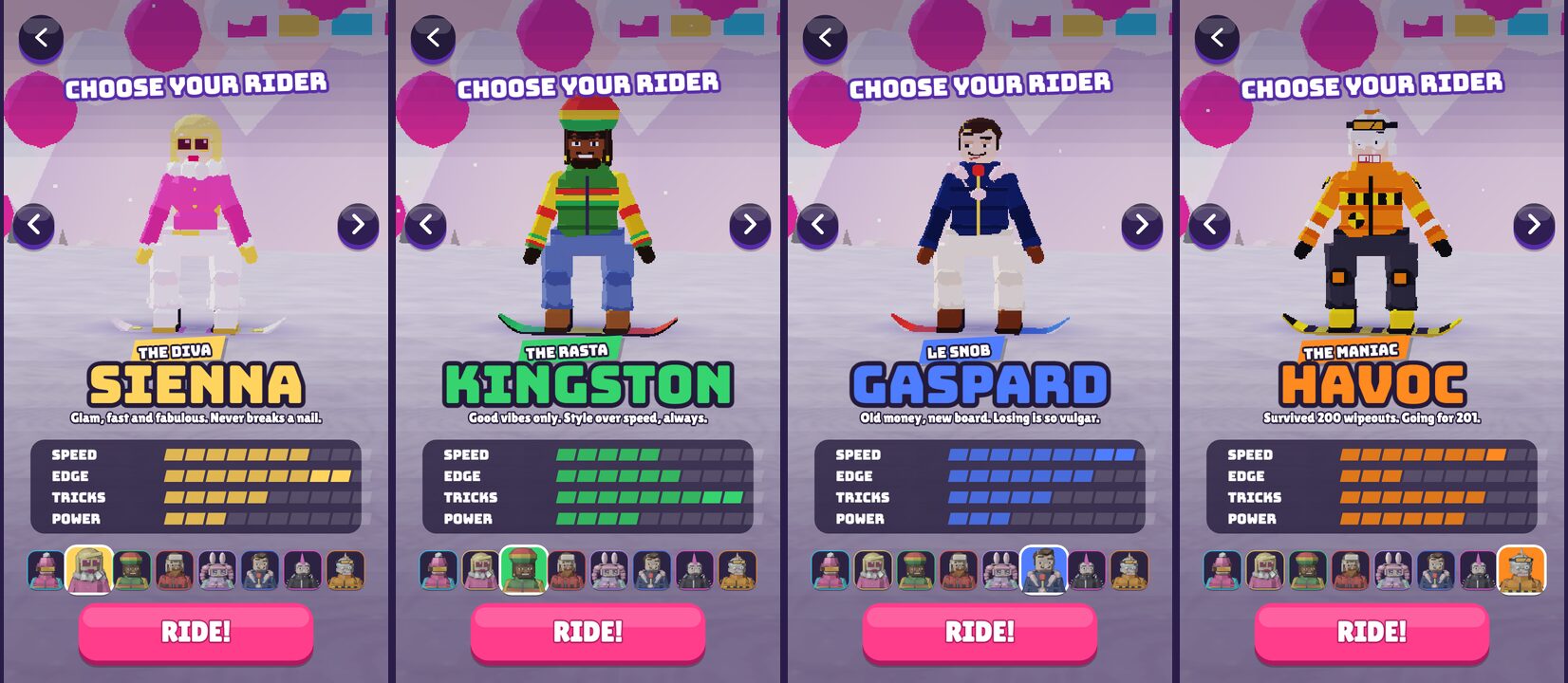 Rider select screen