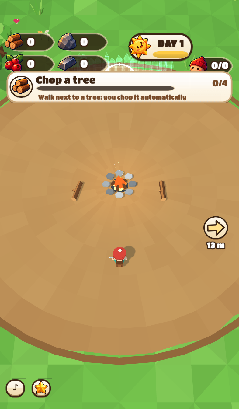 Actual gameplay: gathering supplies near the starting campfire