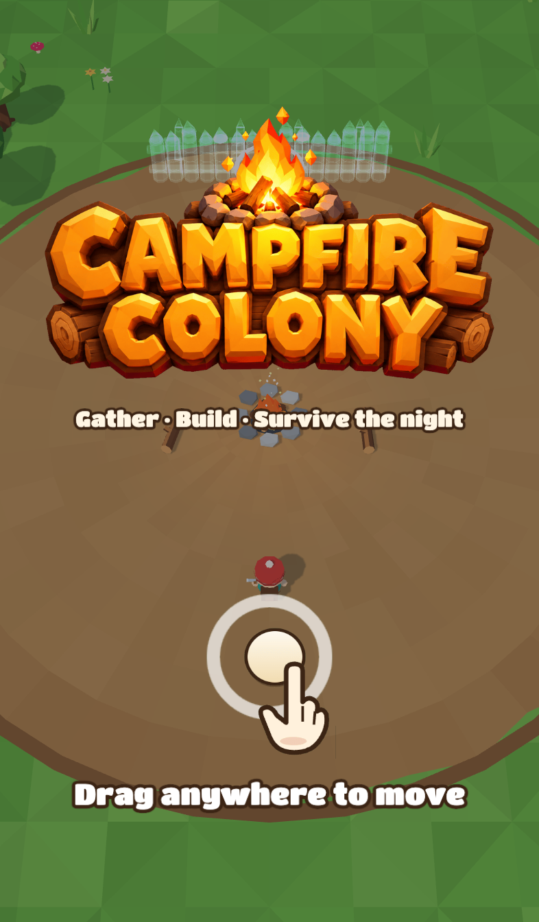 Actual gameplay: the Campfire Colony title screen